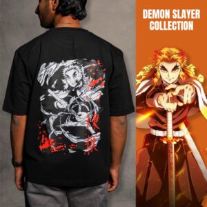 Rengoku Relaxed Fit T-Shirt : Demon Slayer (Black)