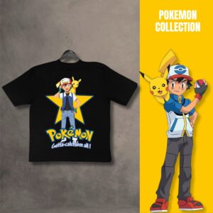 Ash-Pikachu Relaxed Fit T-Shirt : Pokemon (Black)